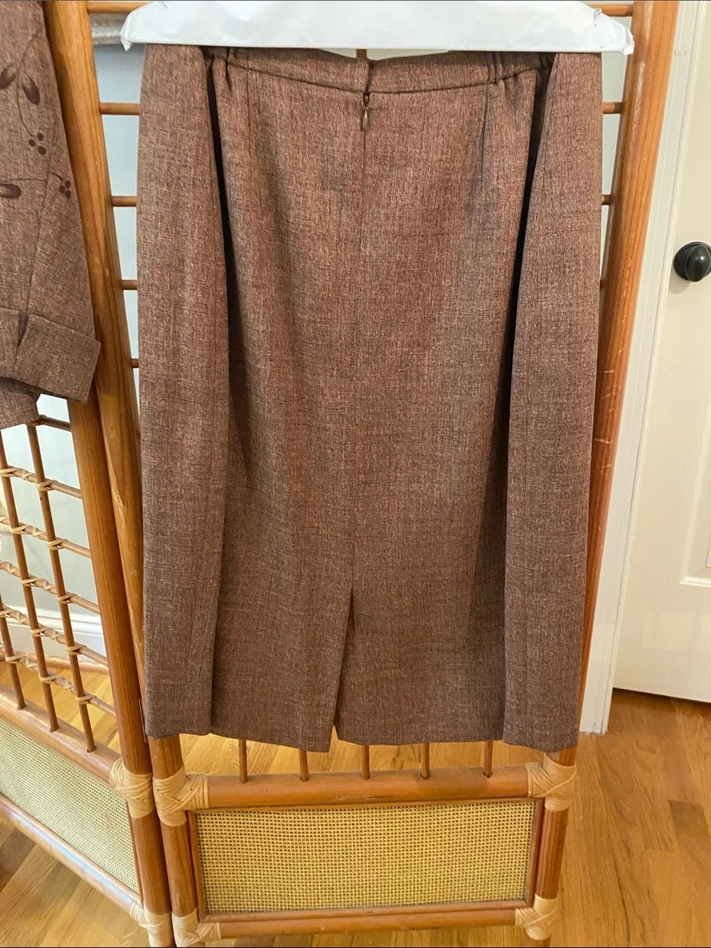 Worthington Brown Floral Embroidered Women's Suit Jacket and Skirt Set